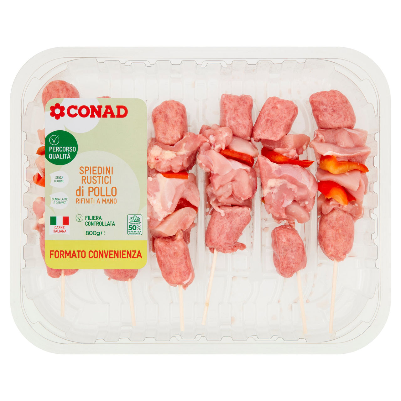 CONAD Percorso Qualità Spiedini Rustici di Pollo Rifiniti a Mano Formato Convenienza 800 g