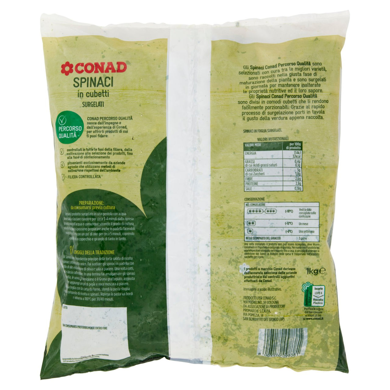 CONAD Percorso Qualità Spinaci in cubetti Surgelati 1 kg