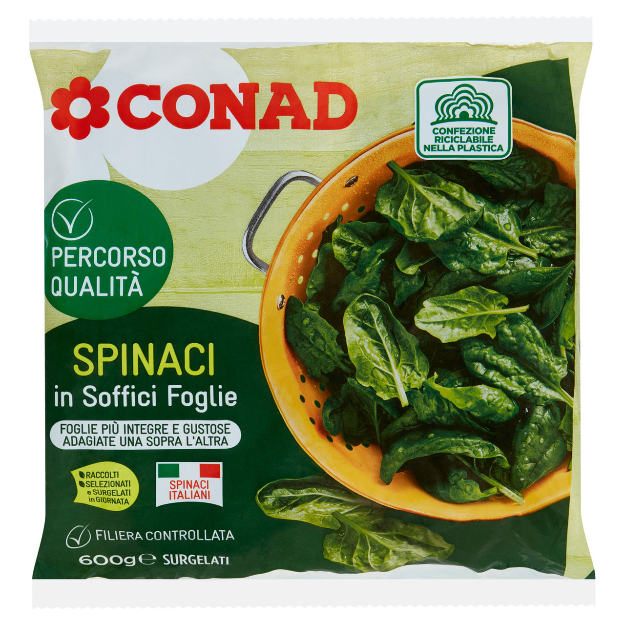 CONAD Percorso Qualità Spinaci in Soffici Foglie Surgelati 600 g
