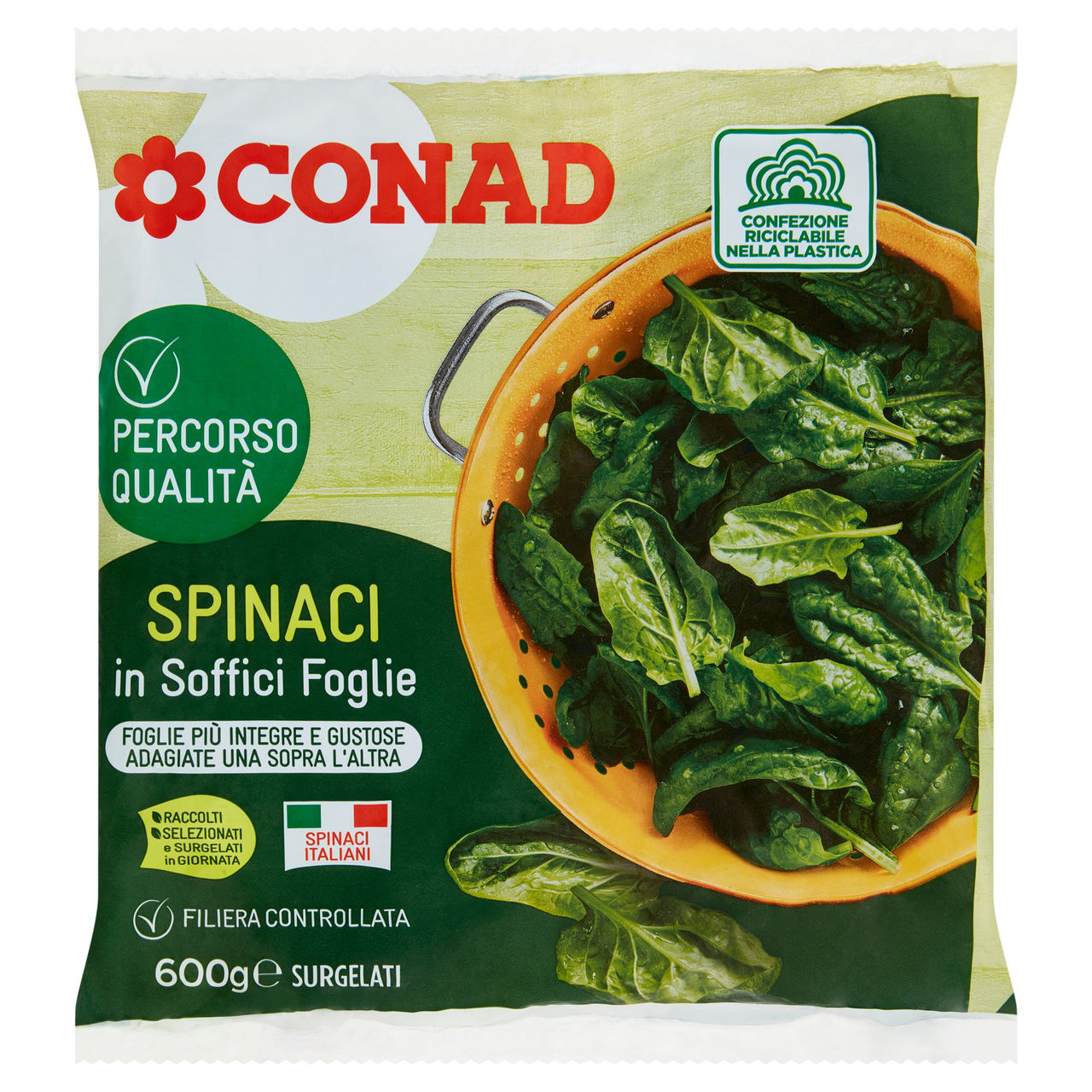 CONAD Percorso Qualità Spinaci in Soffici Foglie Surgelati 600 g