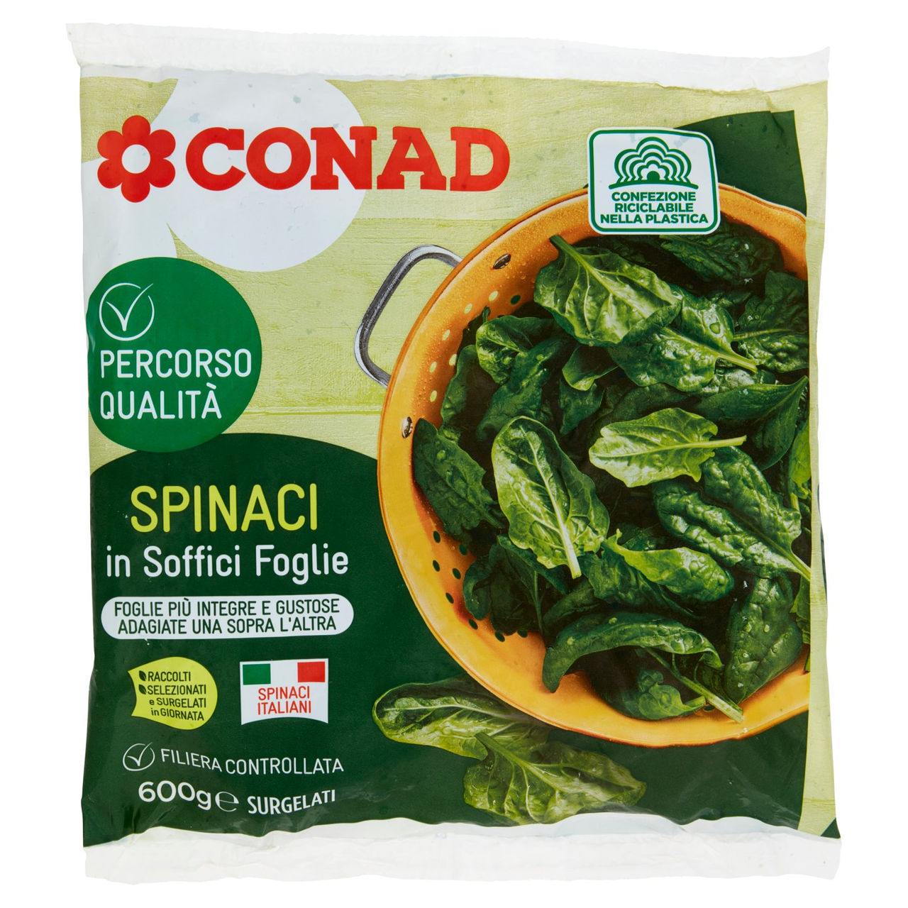 CONAD Percorso Qualità Spinaci in Soffici Foglie Surgelati 600 g
