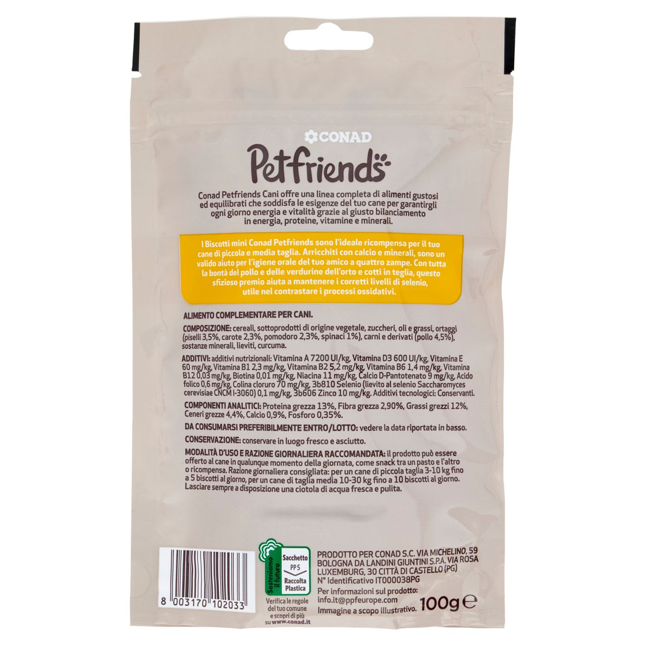 CONAD Petfriends Biscotti Mini con Pollo & Verdure dell'Orto 100 g