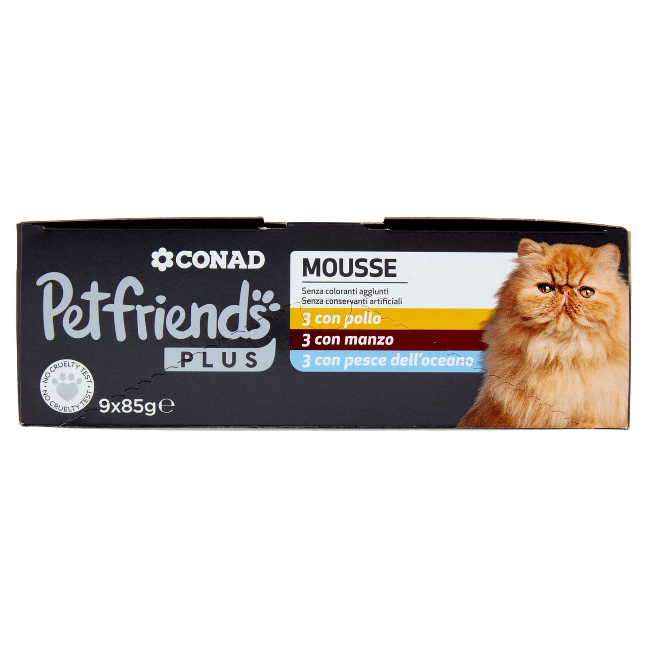 CONAD Petfriends Plus Mousse 3 con pollo, 3 con manzo, 3 con pesce dell'oceano 9 x 85 g