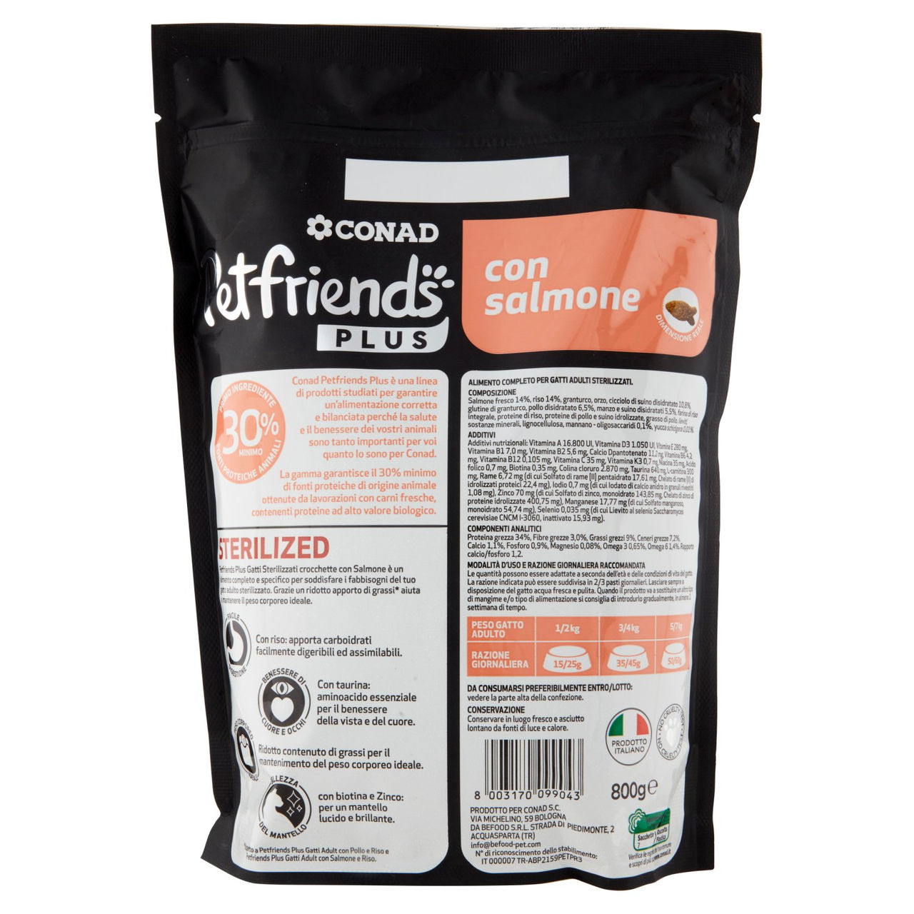CONAD Petfriends Plus Sterilized con salmone 800 g
