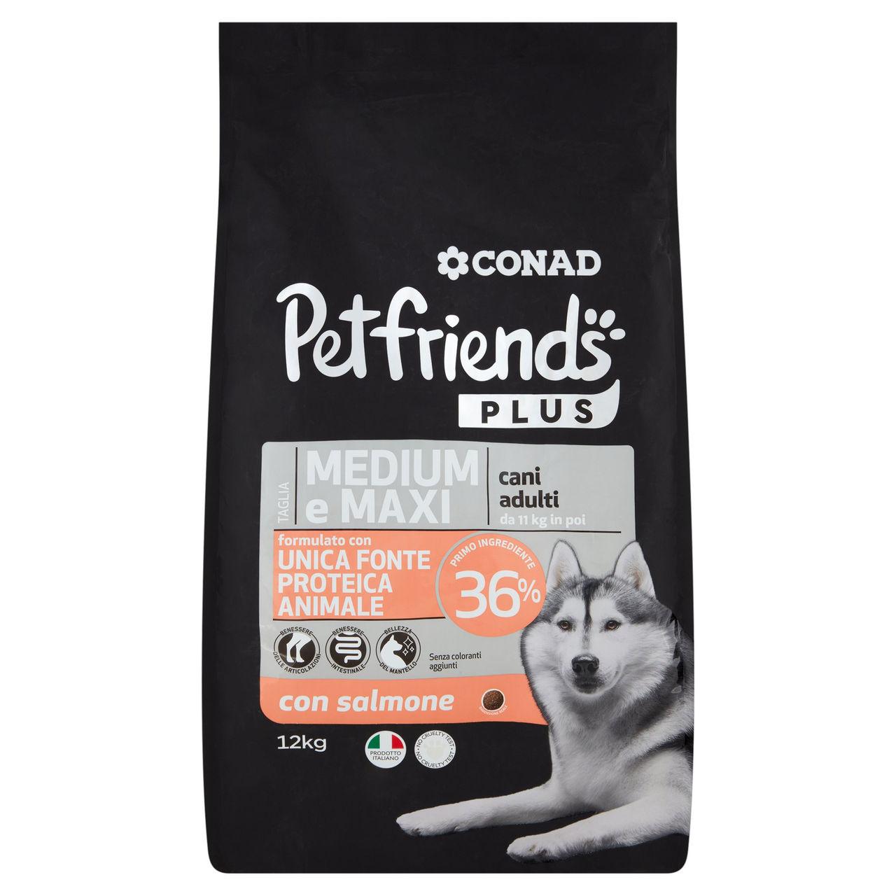 CONAD Petfriends Plus Taglia Medium e Maxi cani adulti da 11 kg in poi con salmone 12 kg