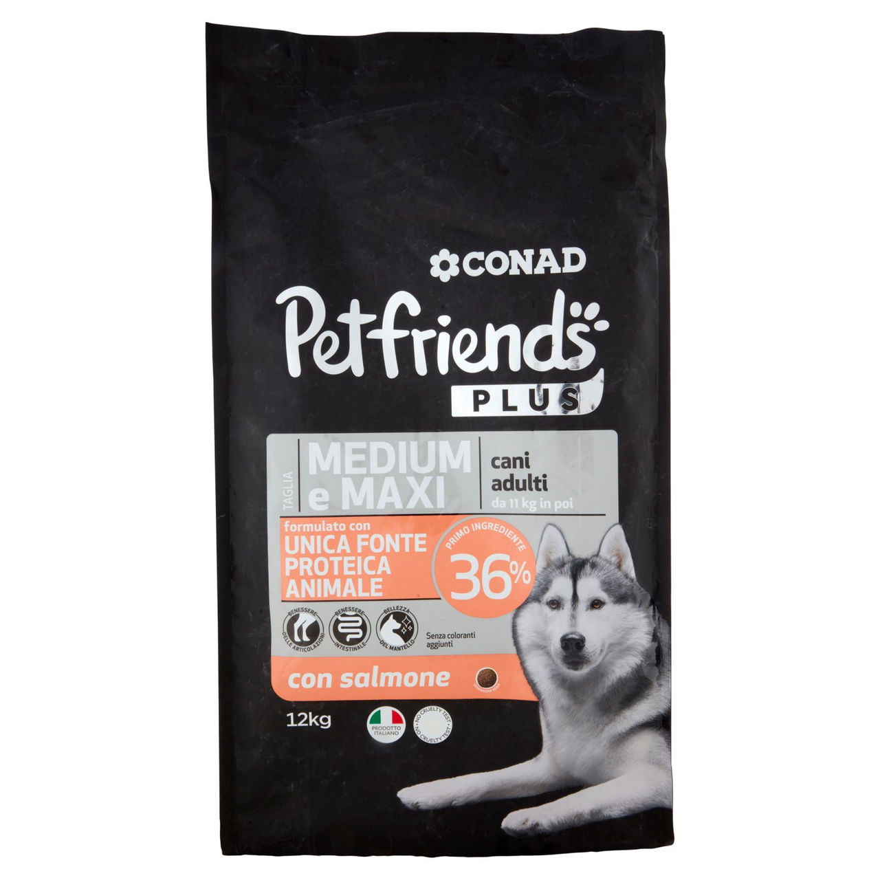 CONAD Petfriends Plus Taglia Medium e Maxi cani adulti da 11 kg in poi con salmone 12 kg