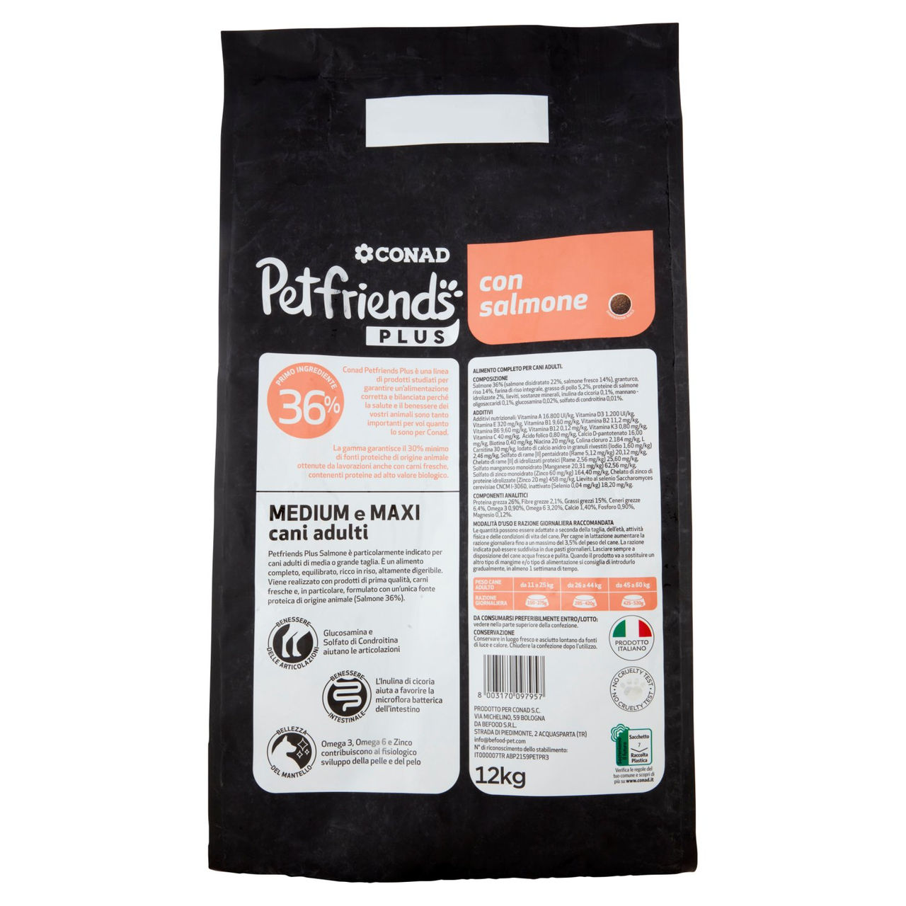 CONAD Petfriends Plus Taglia Medium e Maxi cani adulti da 11 kg in poi con salmone 12 kg