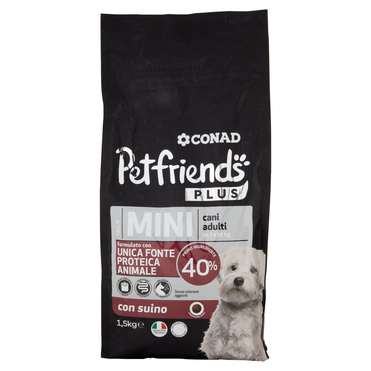 CONAD Petfriends Plus Taglia Mini cani adulti da 1 a 10 kg con suino 1,5 kg