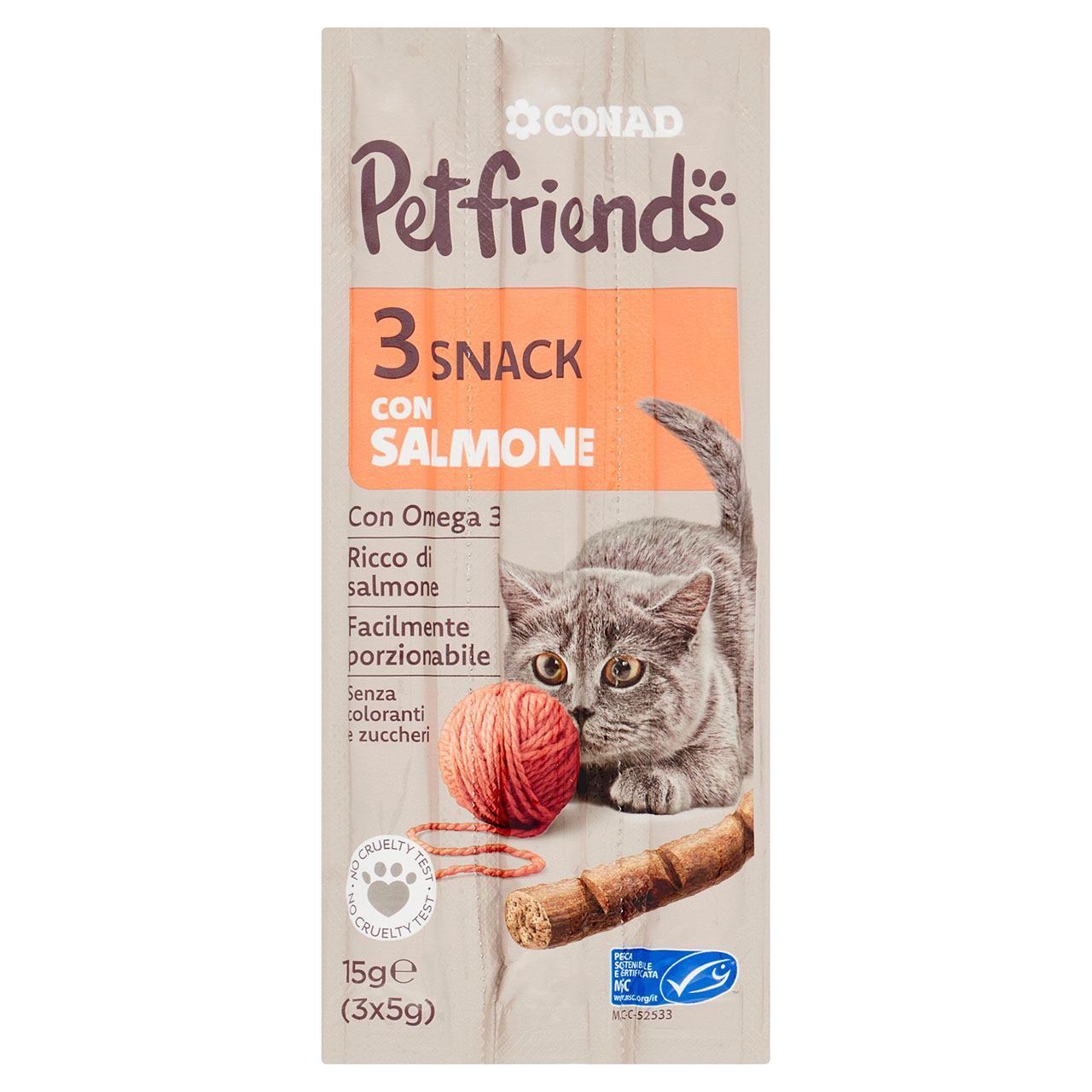 Petfriends Snack con Salmone 3 x 5 g Conad