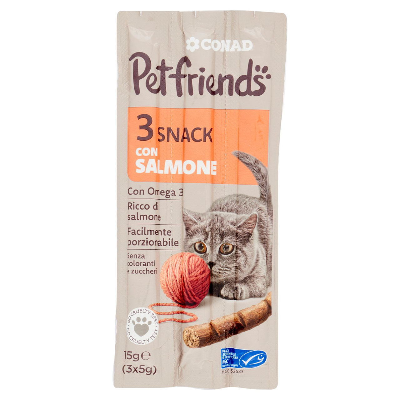 Petfriends Snack con Salmone 3 x 5 g Conad