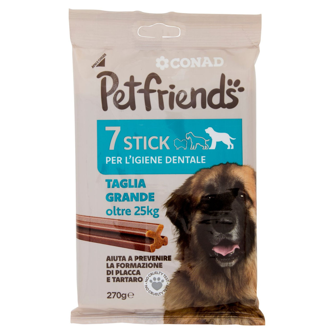 CONAD Petfriends Stick per l'Igiene Dentale Taglia Grande oltre 25kg 7 pezzi 270 g
