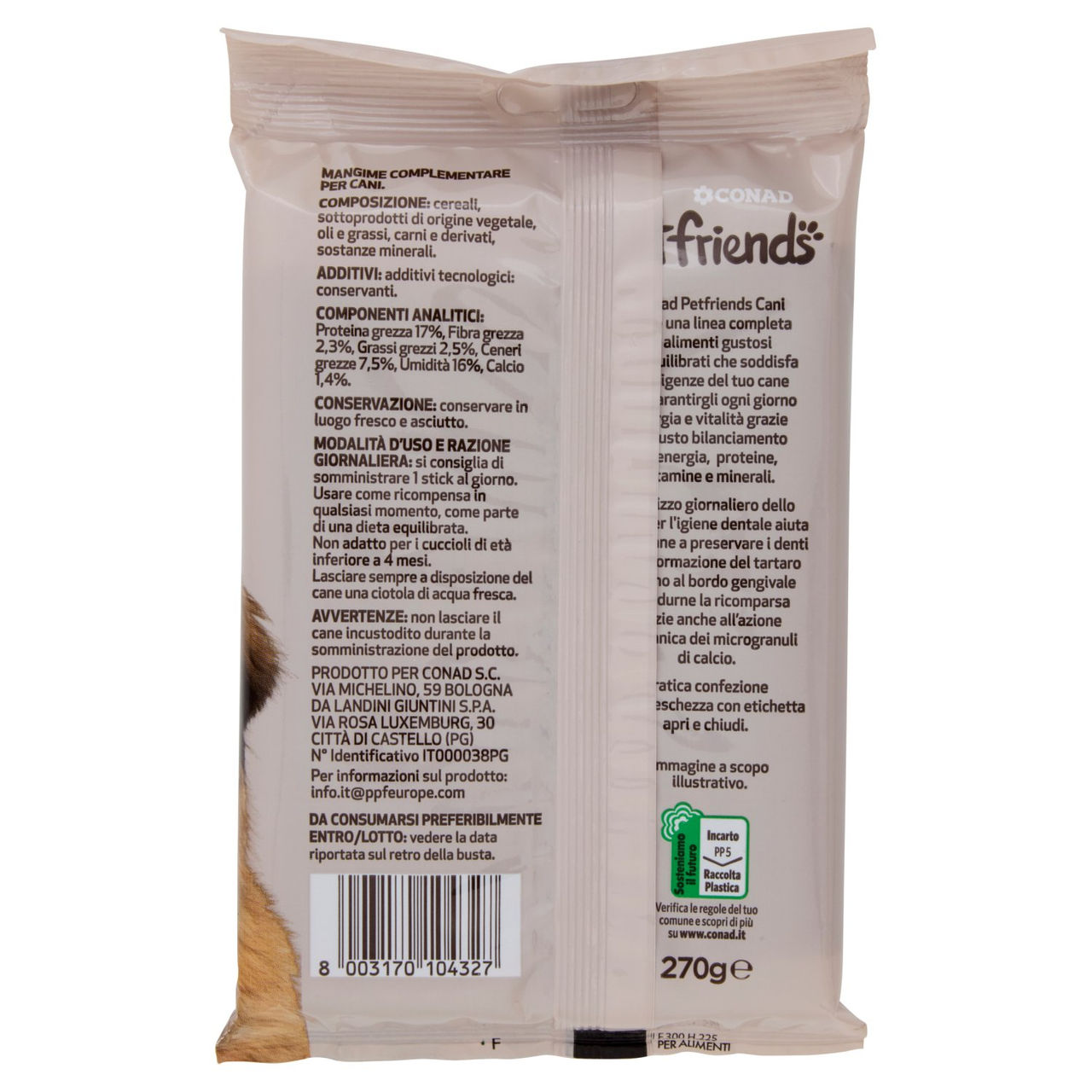 CONAD Petfriends Stick per l'Igiene Dentale Taglia Grande oltre 25kg 7 pezzi 270 g