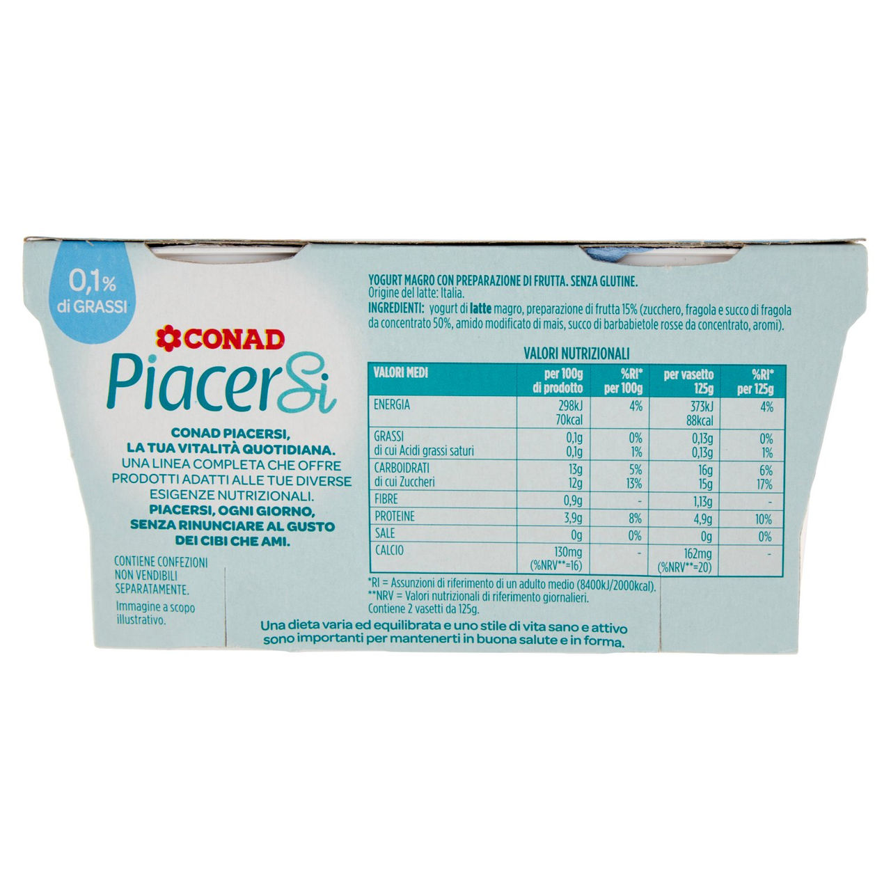 Yogurt 0,1%di Grassi Fragola in pezzi 2x125g Conad