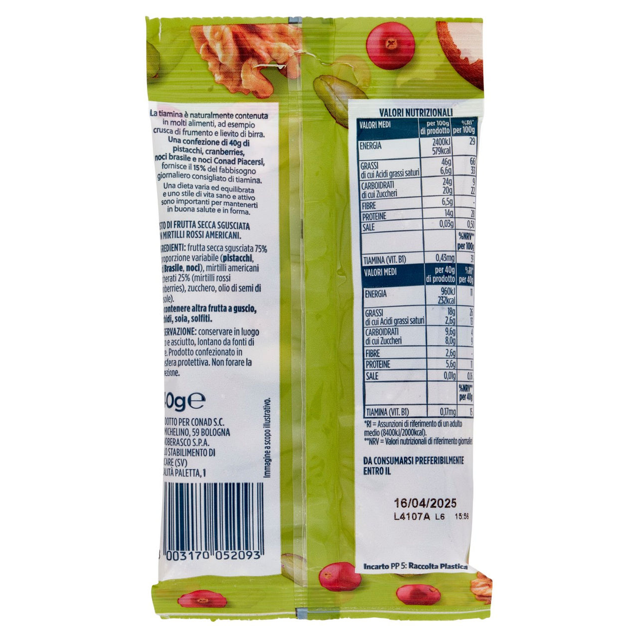 Pistacchi, Cranberries, Noci Miste 40g Conad