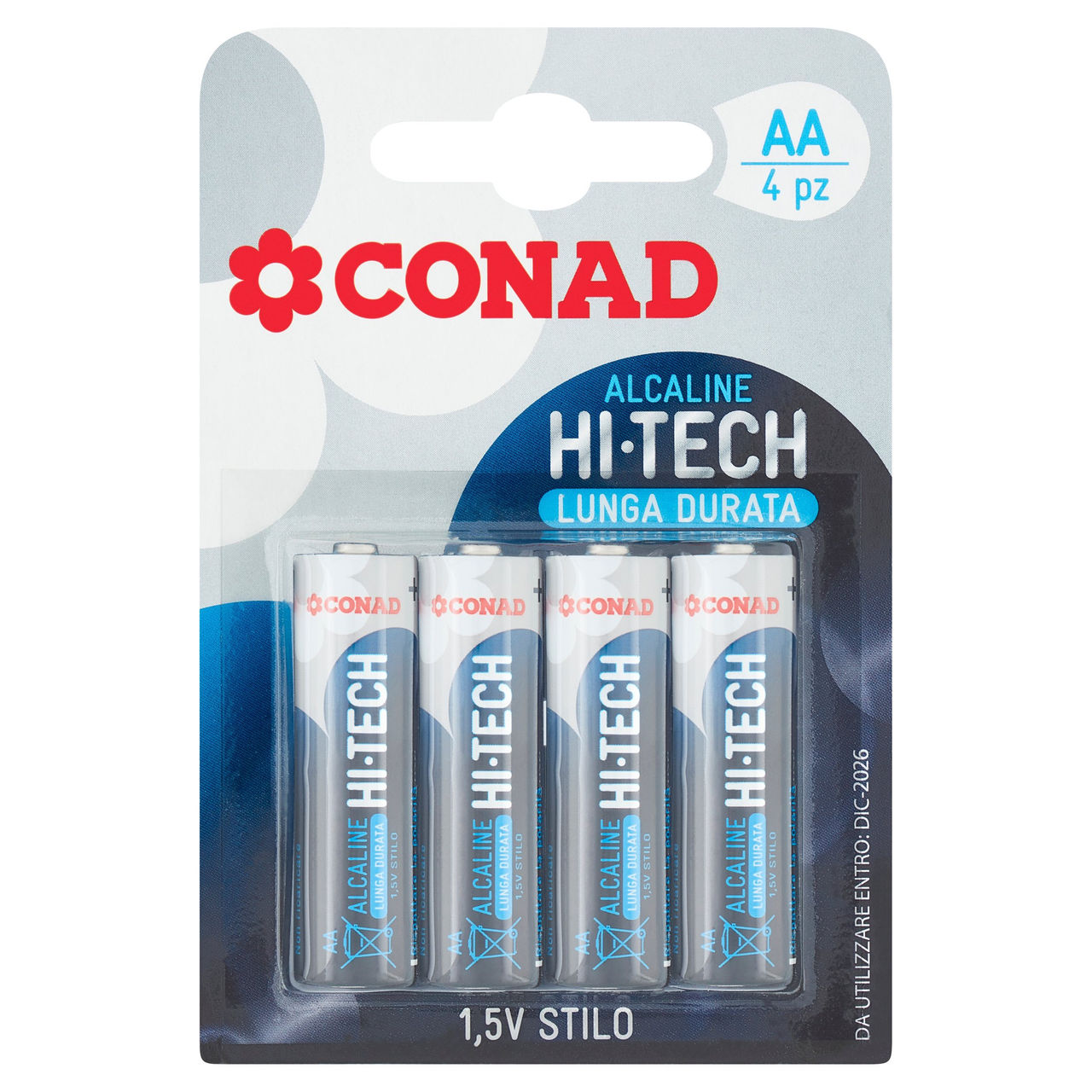 CONAD Pile Alcaline Hi-Tech Lunga Durata Stilo 1,5V 4 pz