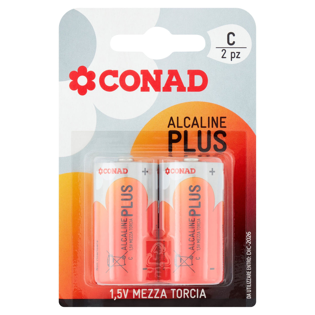 CONAD Pile Alcaline Plus Mezza Torcia 1,5V 2 pz