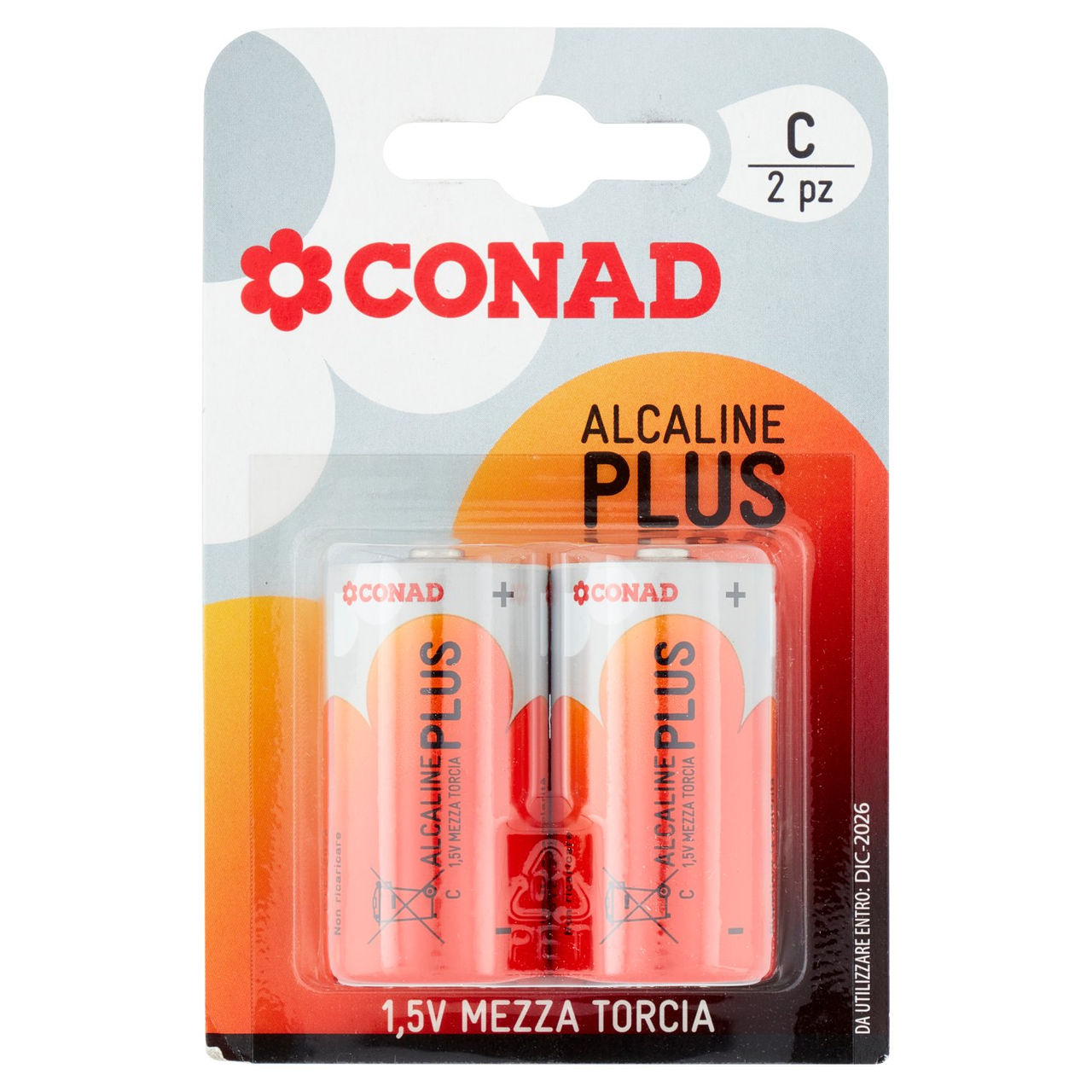 CONAD Pile Alcaline Plus Mezza Torcia 1,5V 2 pz