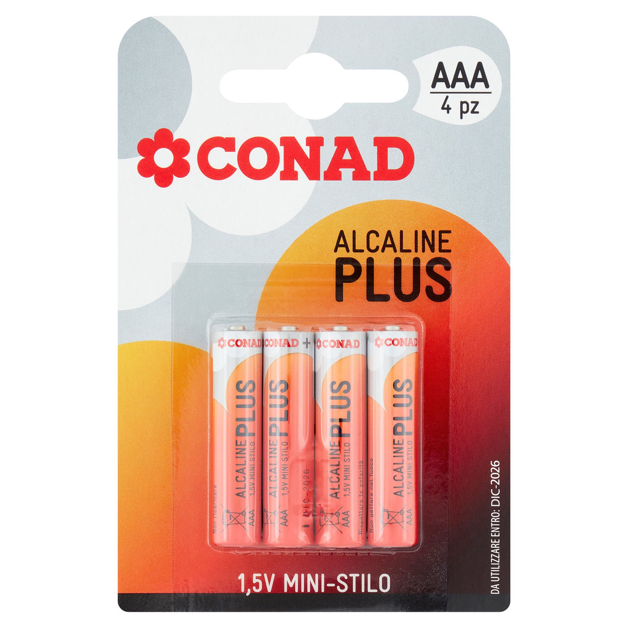 CONAD Pile Alcaline Plus Mini-Stilo 1,5V 4 pz