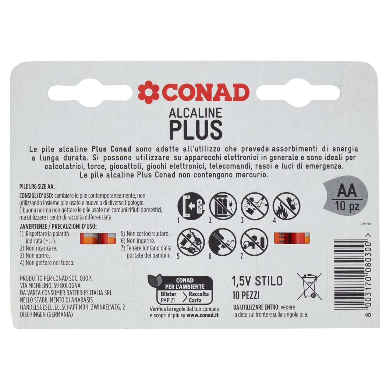 CONAD Pile Alcaline Plus Stilo 1,5V 10 pz