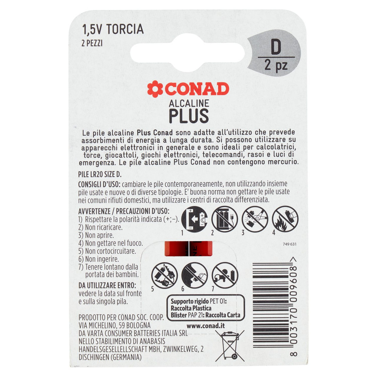 CONAD Pile Alcaline Plus Torcia 1,5V 2 pz