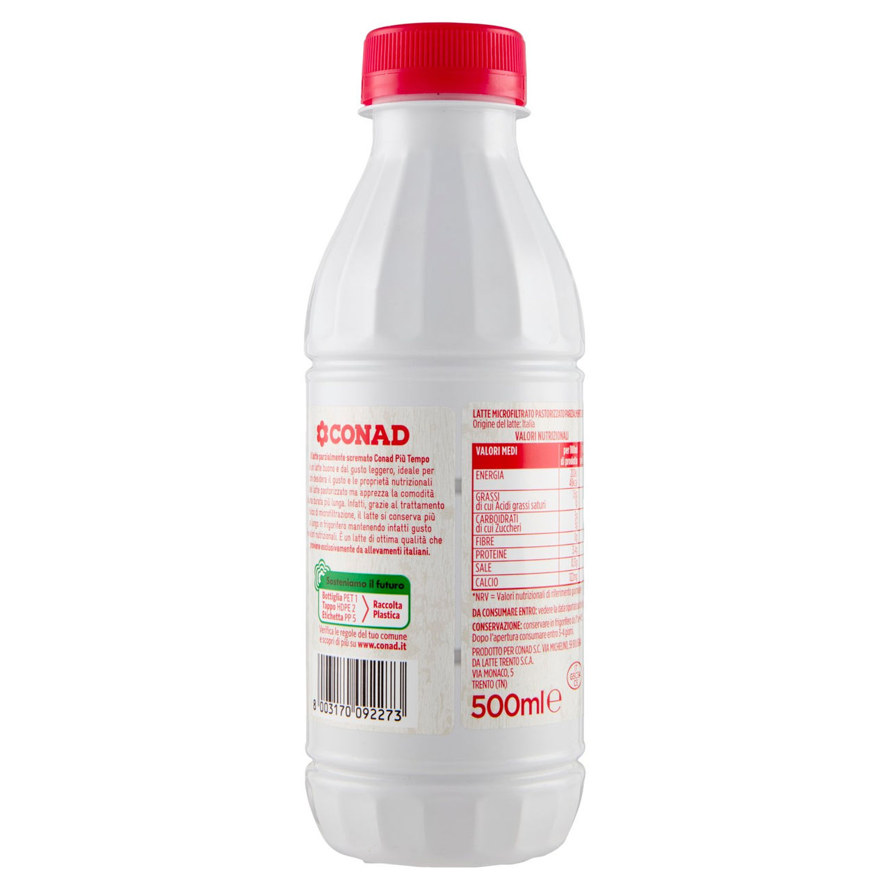 CONAD Più Tempo Microfiltrato Pastorizzato Parzialmente scremato 500 ml