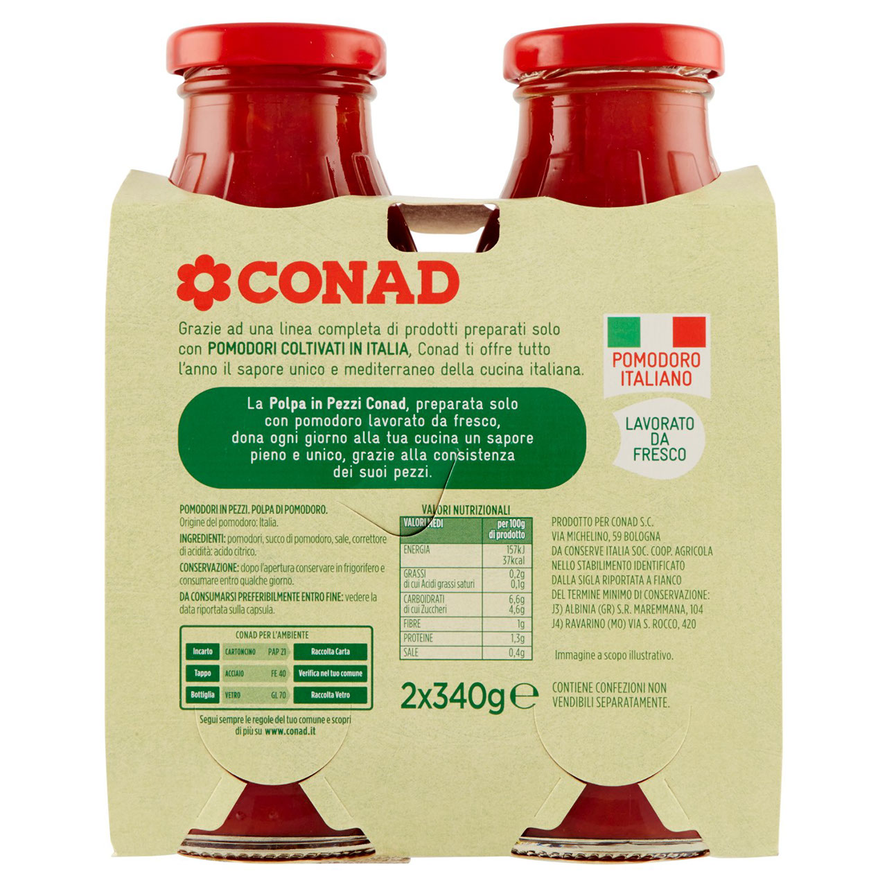 Polpa di Pomodoro in Pezzi 2 x 340 g Conad online