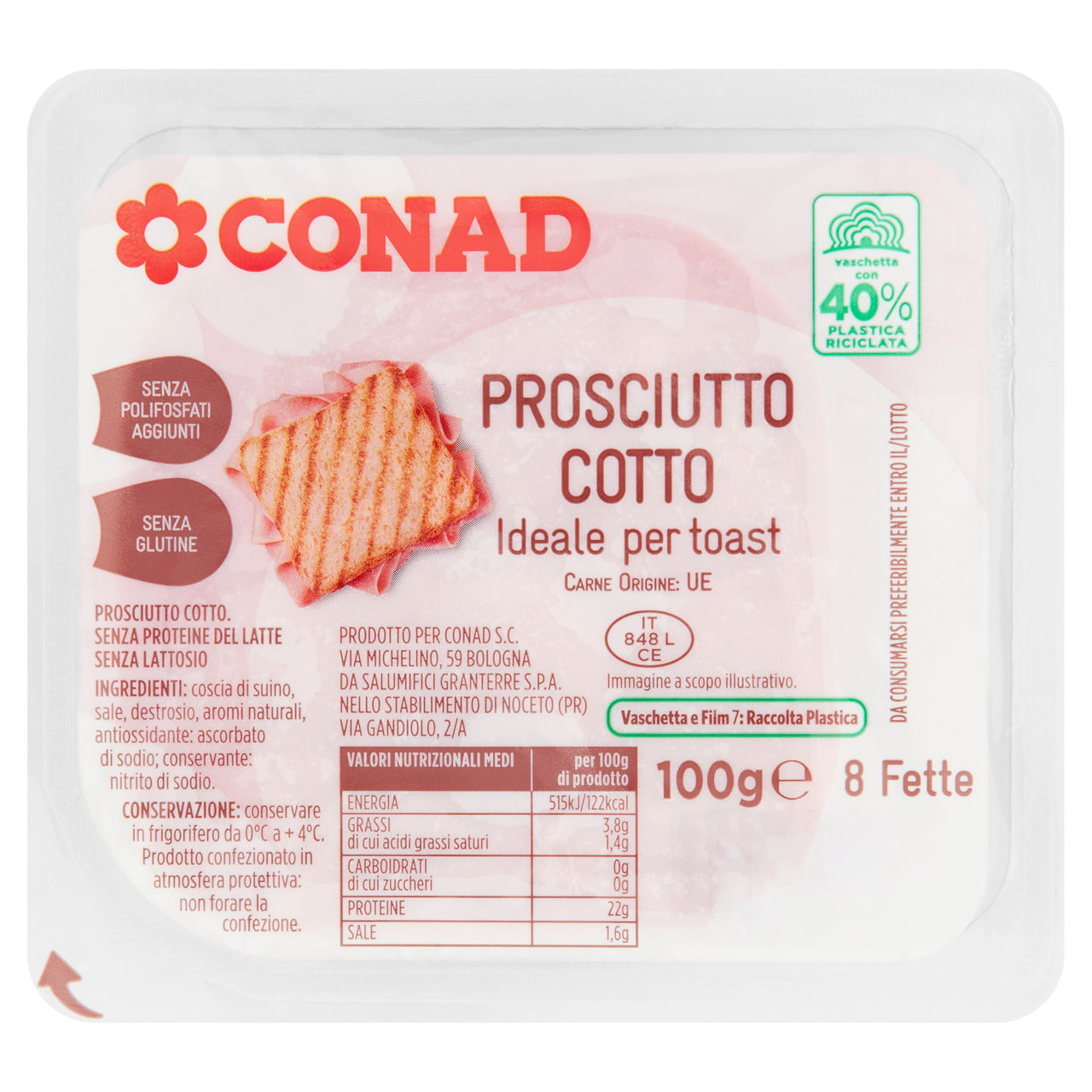 Prosciutto Cotto Senza Lattosio 100 g Conad Conad