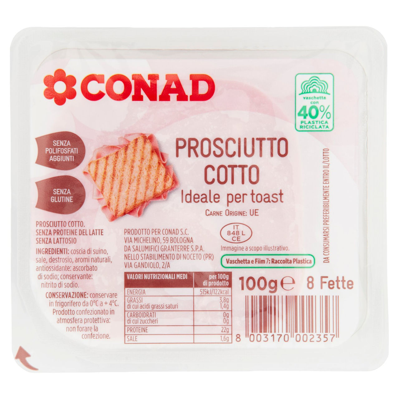 Prosciutto Cotto Senza Lattosio 100 g Conad Conad
