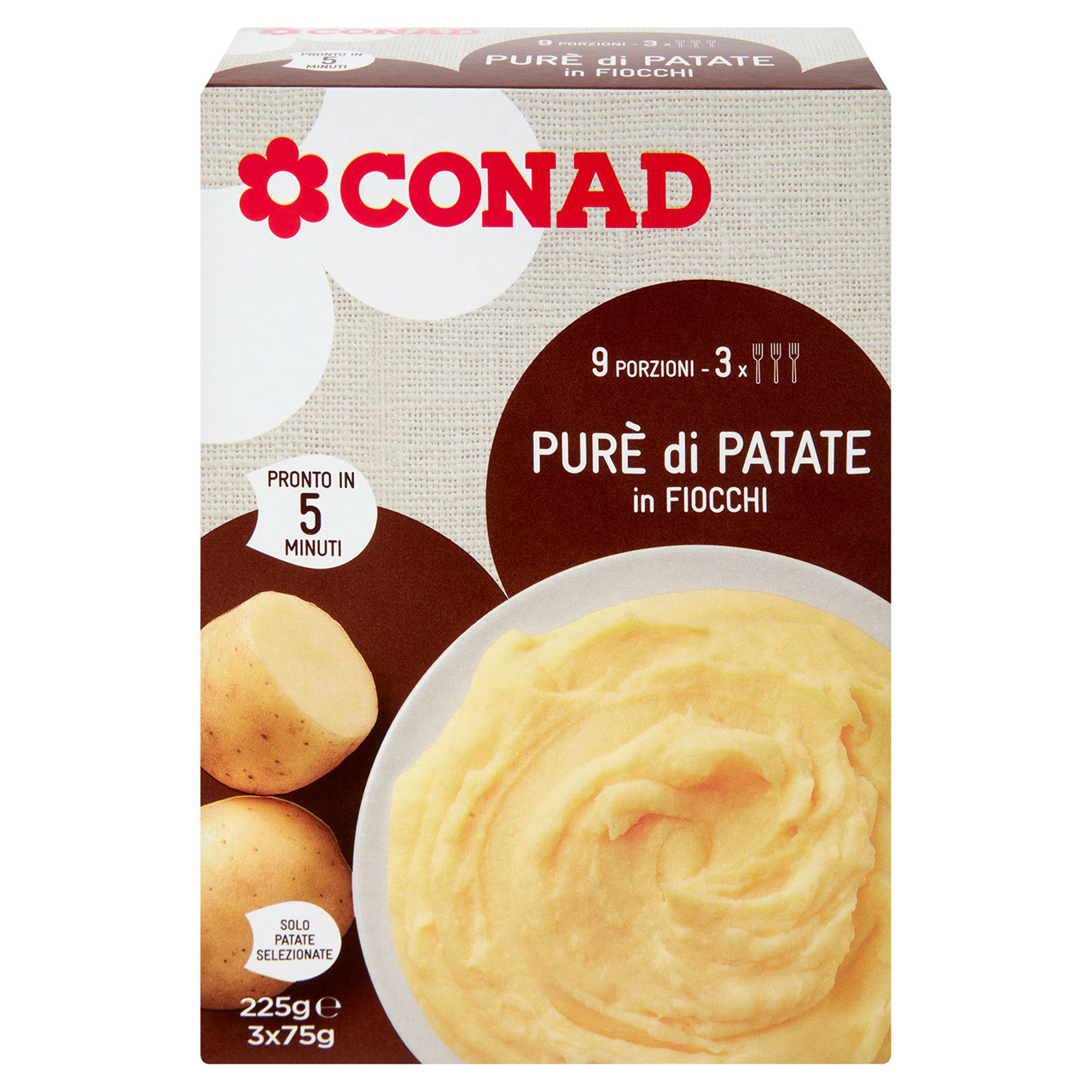 Purè di Patate in Fiocchi 3 Buste 225 g Conad