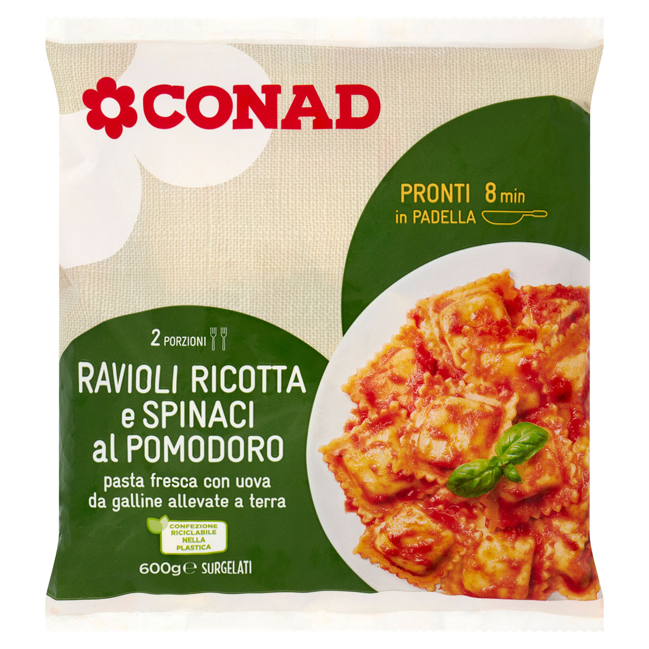Ravioli Ricotta e Spinaci al Pomodoro 600g Conad