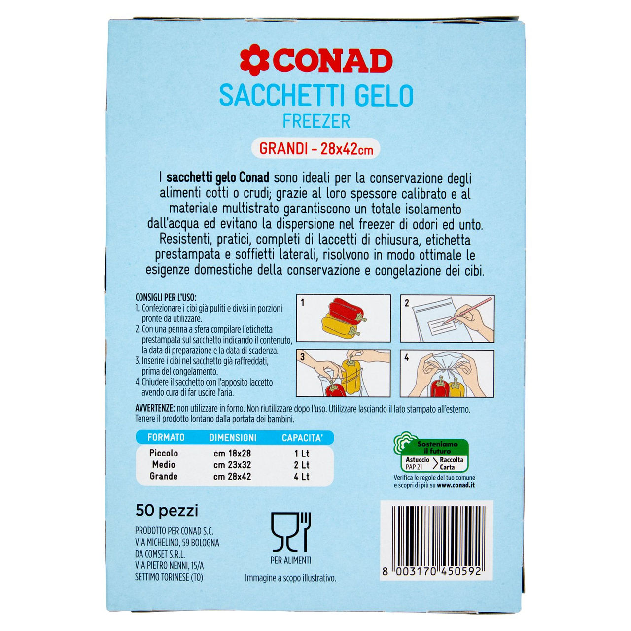 Sacchetti congelatore Gel Sac 504060 GELO Con Laccetti Trasparente azz