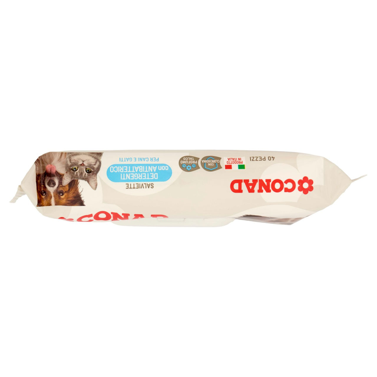 CONAD Salviette Detergenti con Antibatterico per Cani e Gatti 40 pz