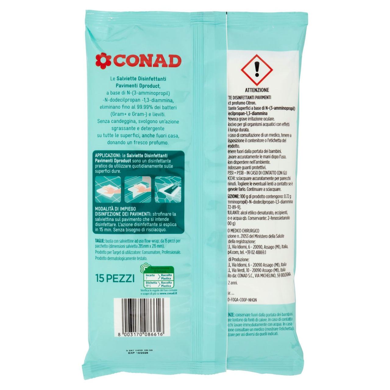 CONAD Salviette Disinfettanti Pavimenti 15 pz