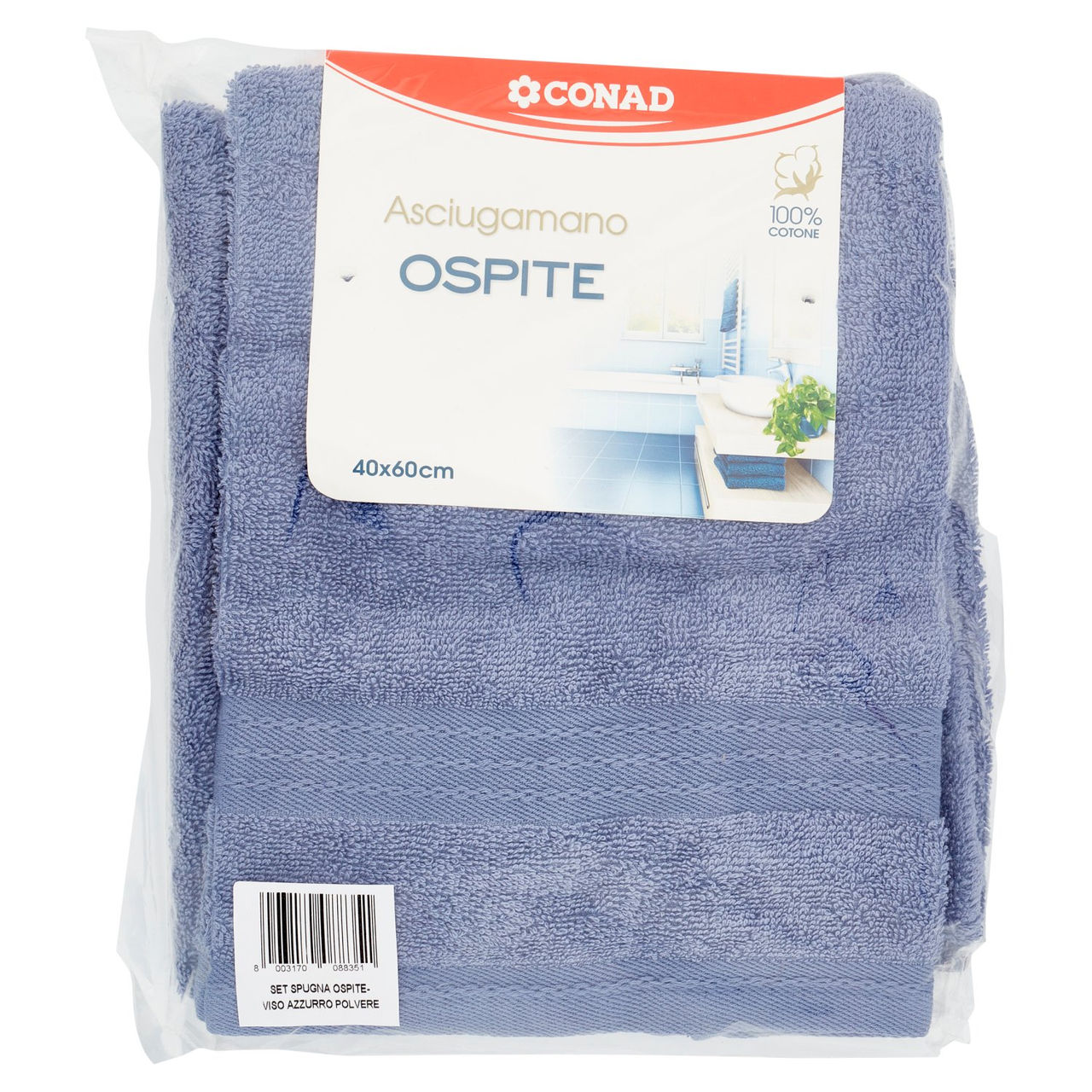 CONAD Set Spugna Ospite 40x60 cm - Viso 60x110 cm Azzurro Polvere