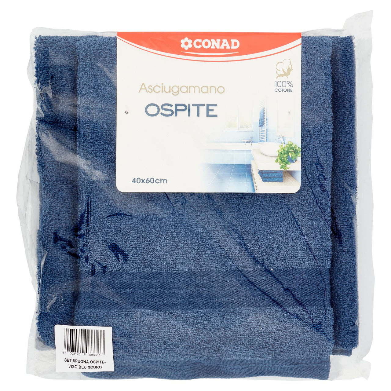 CONAD Set Spugna Ospite 40x60 cm - Viso 60x110 cm Blu Scuro