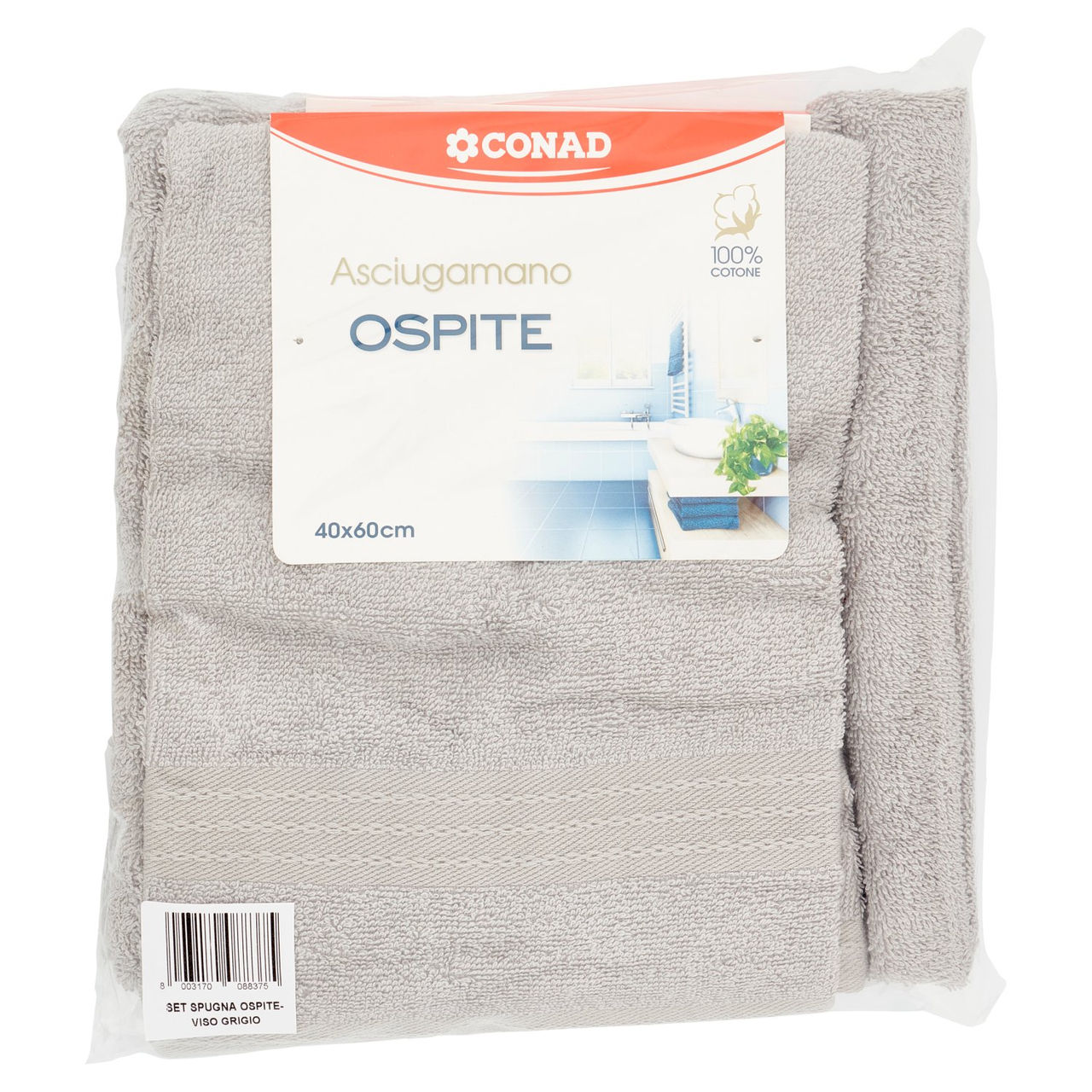 CONAD Set Spugna Ospite 40x60 cm - Viso 60x110 cm Grigio