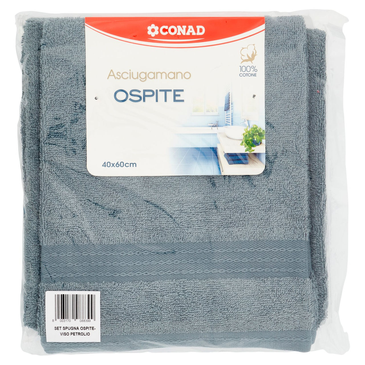 CONAD Set Spugna Ospite 40x60 cm - Viso 60x110 cm Petrolio