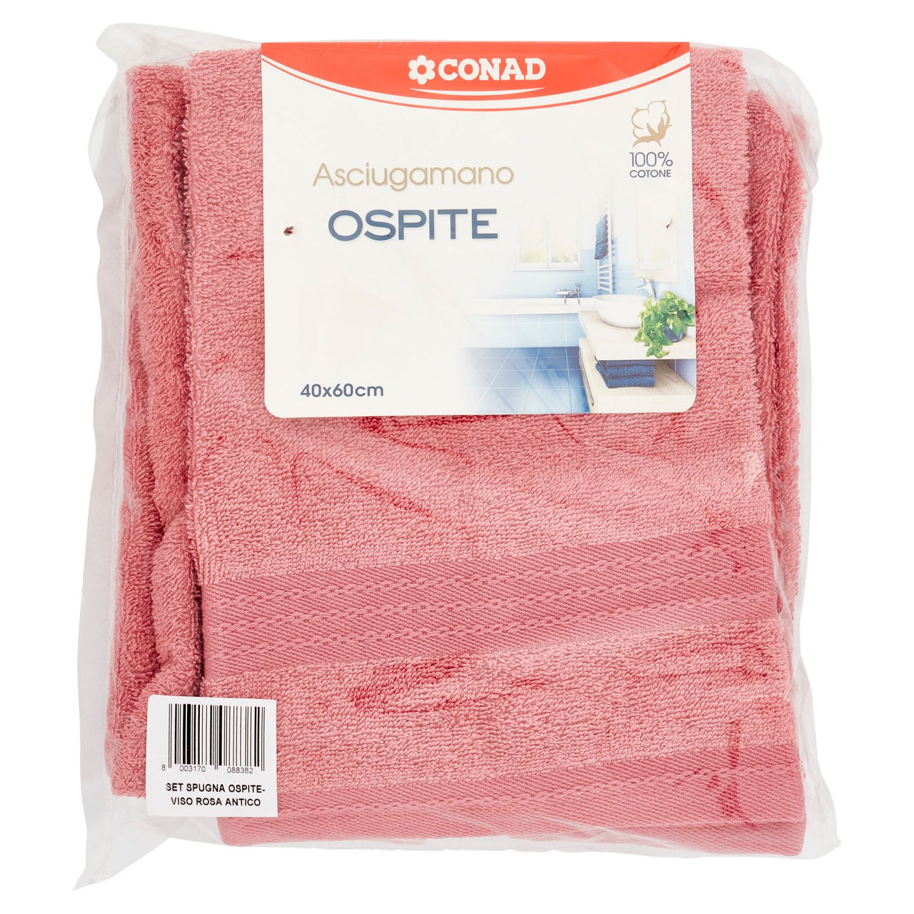 CONAD Set Spugna Ospite 40x60 cm - Viso 60x110 cm Rosa Antico