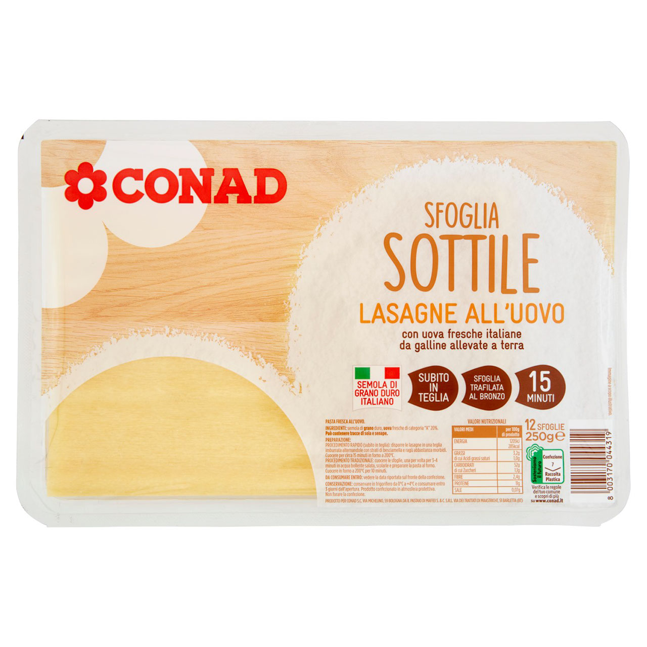 Sfoglia Sottile Lasagne all'uovo 250 g Conad