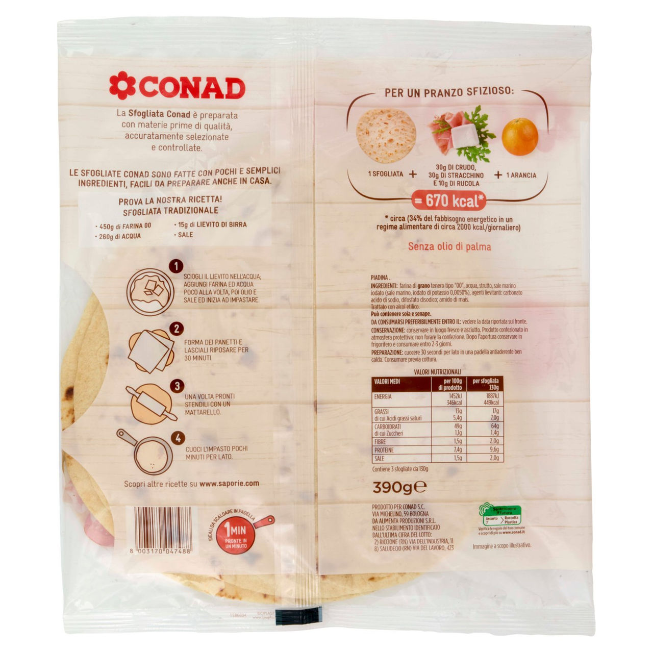 Piadina Sfogliata Tradizionale 3 x 130 g Conad