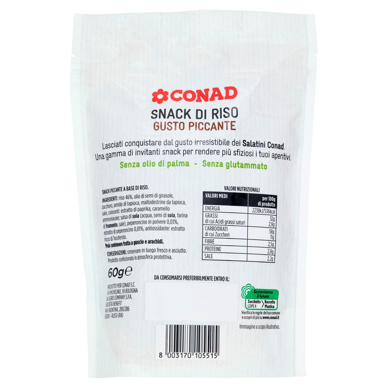 CONAD Snack di Riso Gusto Piccante 60 g