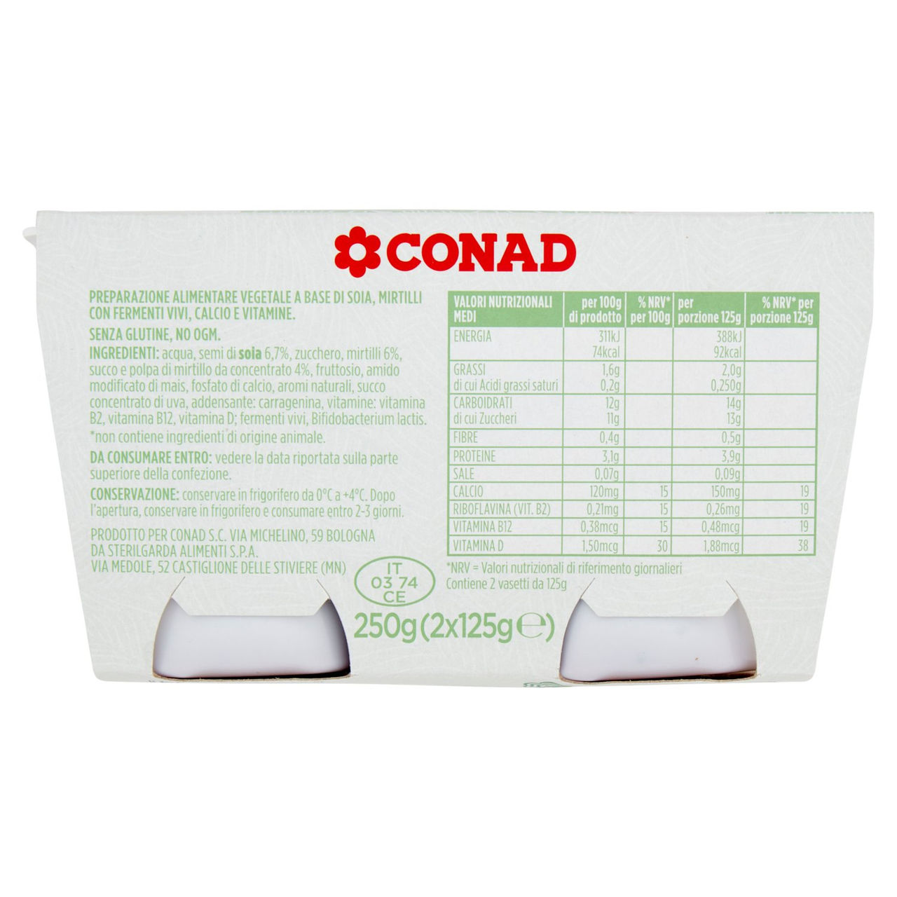 CONAD Soia Mirtilli 100% Vegetale* 2 x 125 g