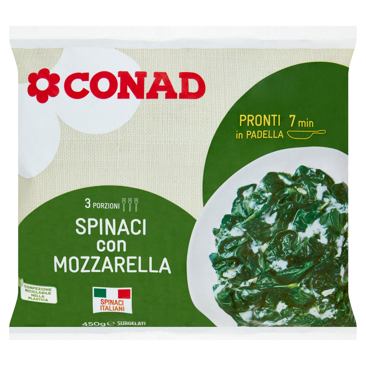 Spinaci con Mozzarella Surgelati 450 g Conad