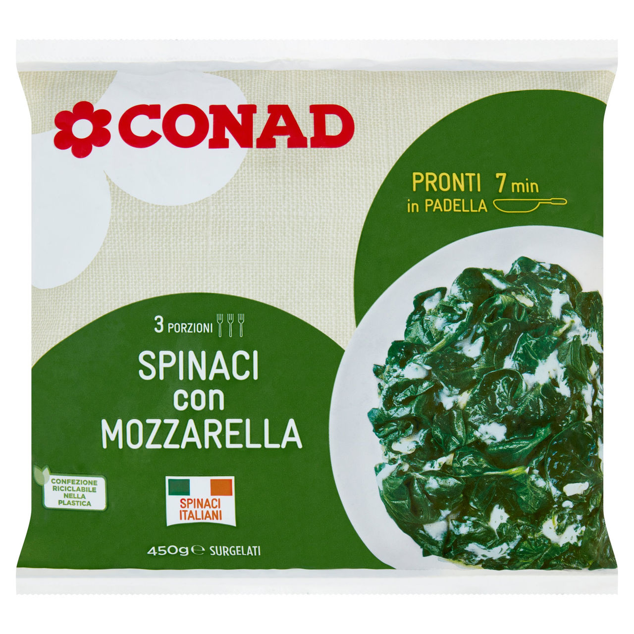 Spinaci con Mozzarella Surgelati 450 g Conad