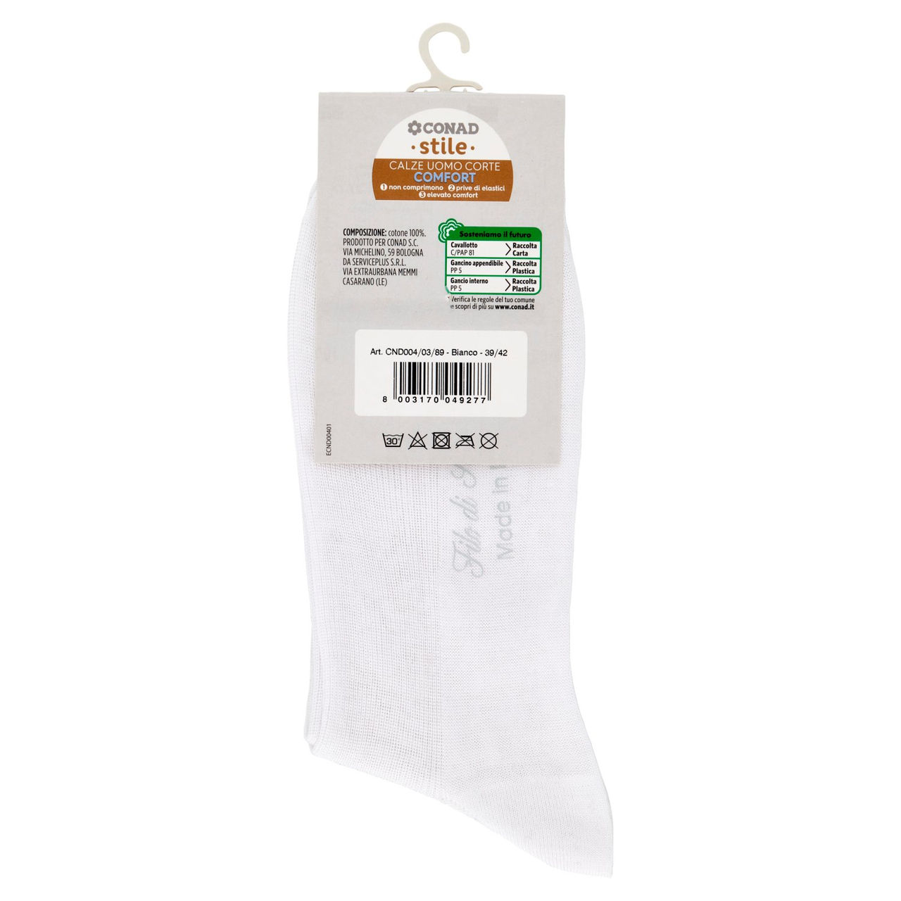 CONAD stile Calze Uomo Corte Comfort Taglia 39/42 Bianco 1 Paio