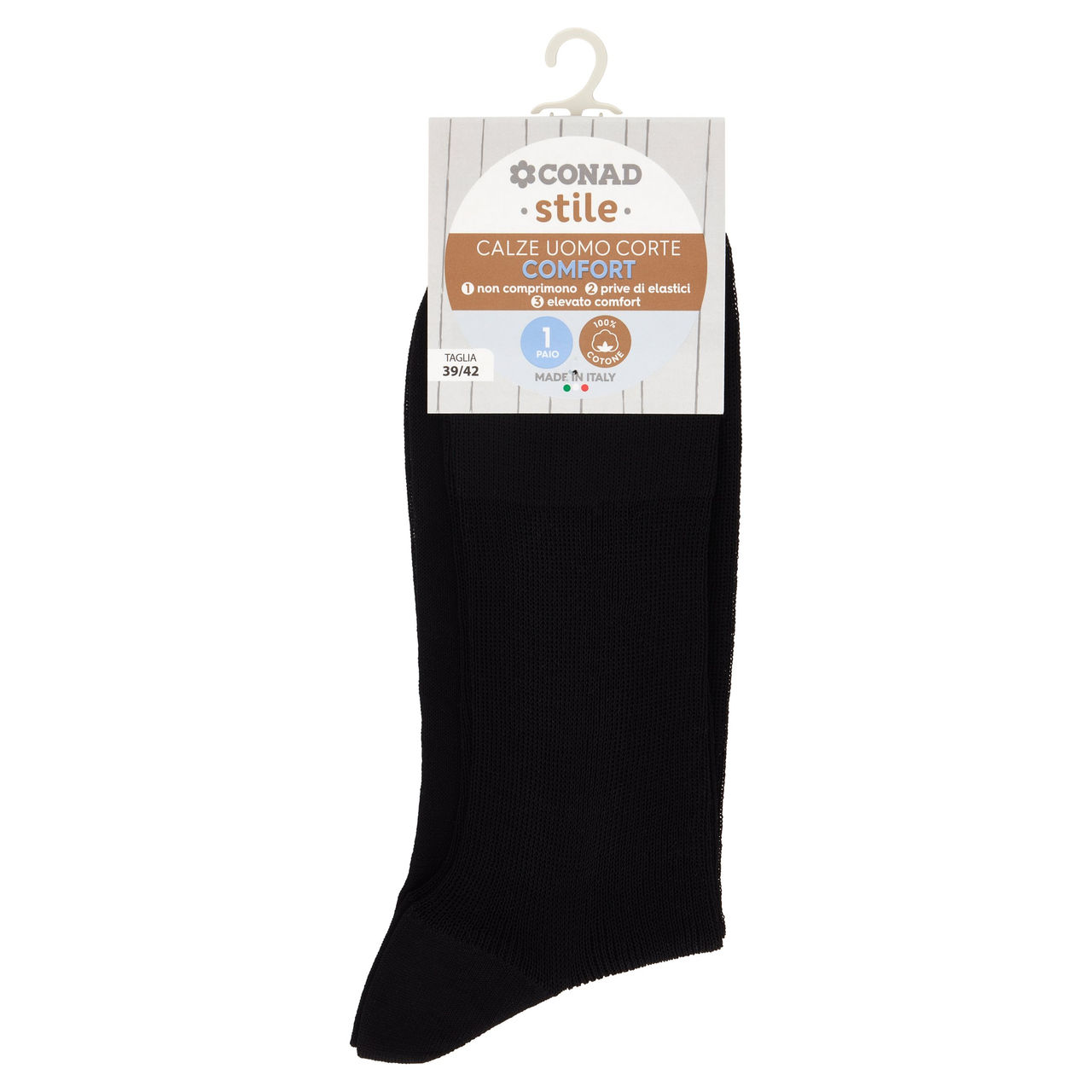 CONAD stile Calze Uomo Corte Comfort Taglia 39/42 Nero 1 Paio