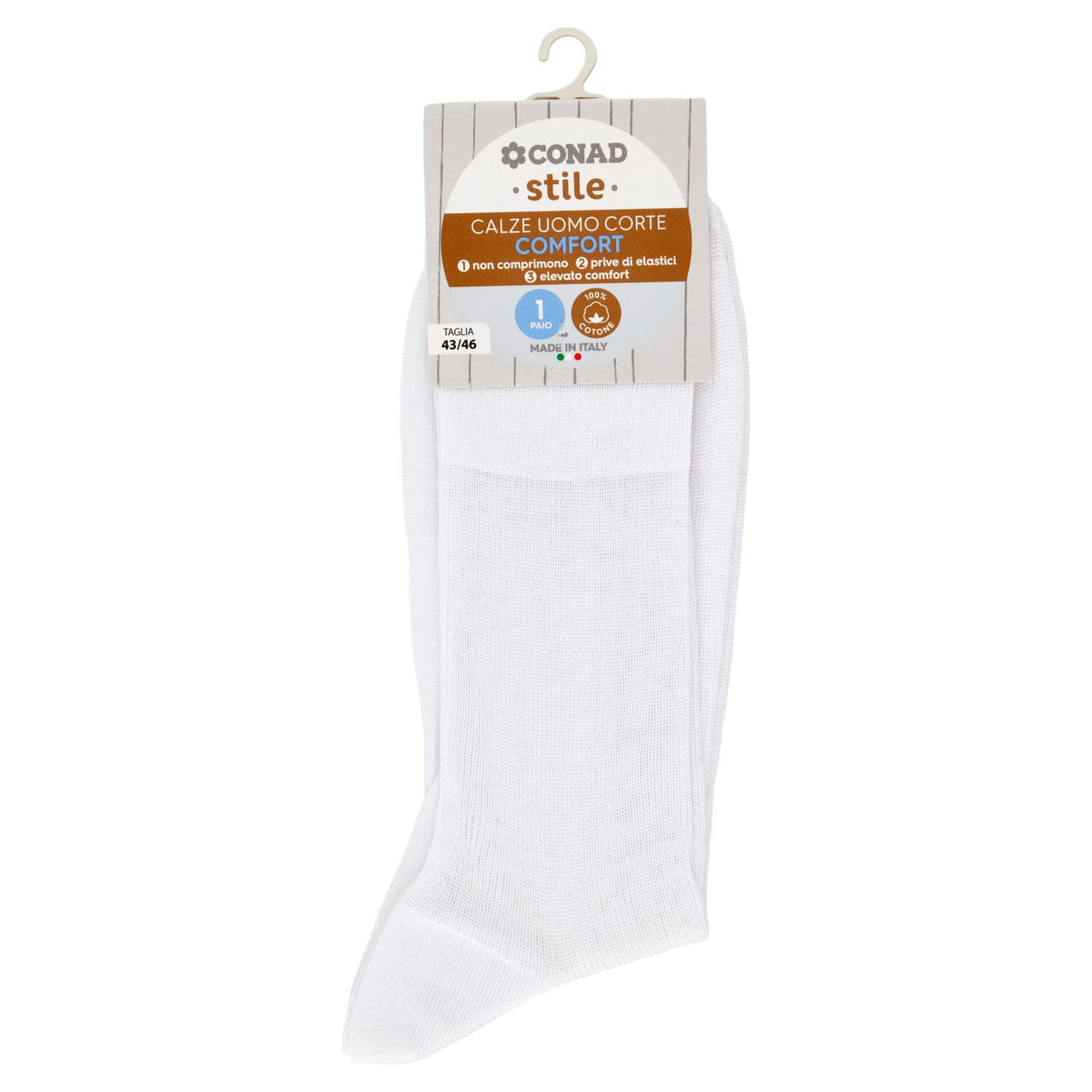 CONAD stile Calze Uomo Corte Comfort Taglia 43/46 Bianco 1 Paio