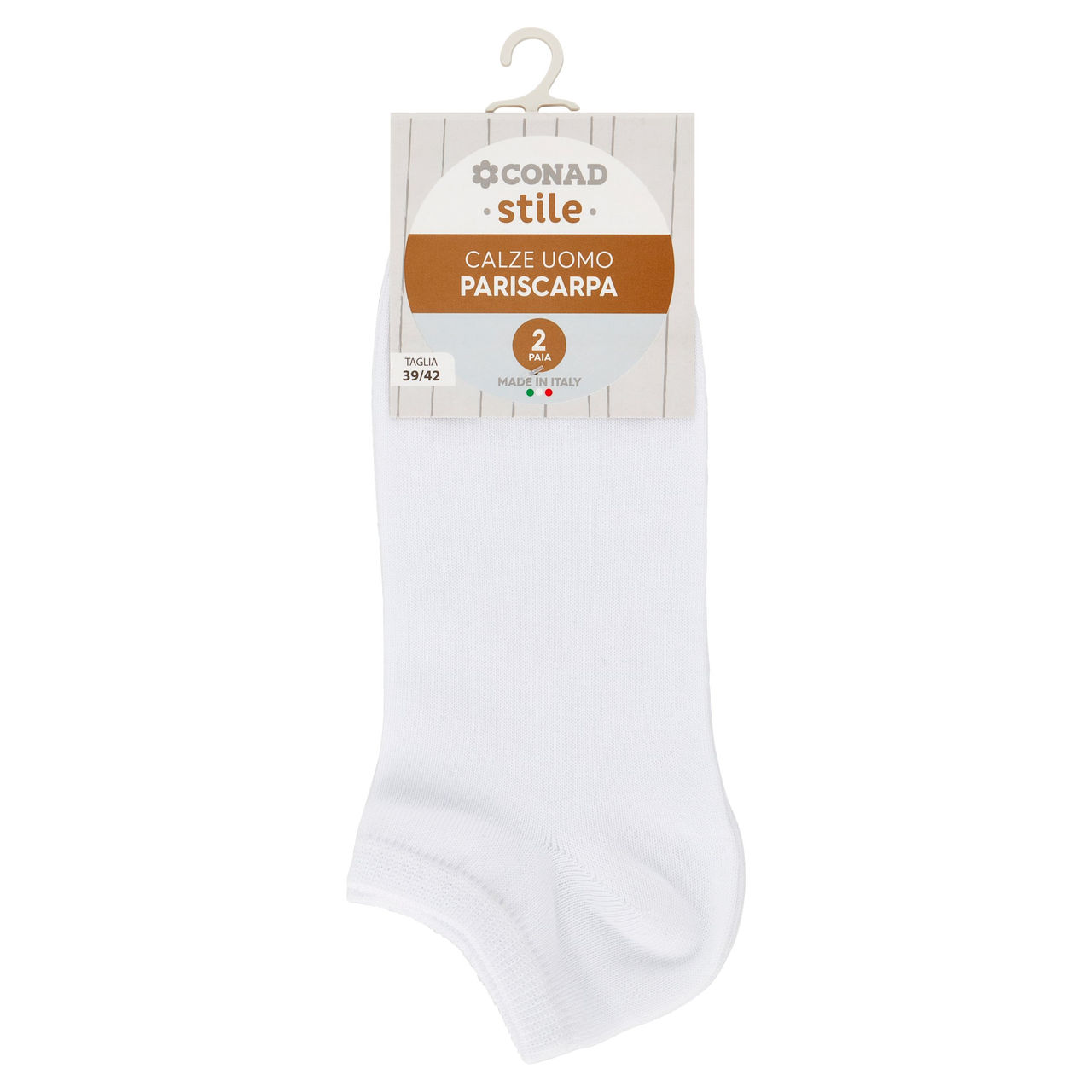 CONAD stile Calze Uomo Pariscarpa Taglia 39/42 Bianco 2 Paia