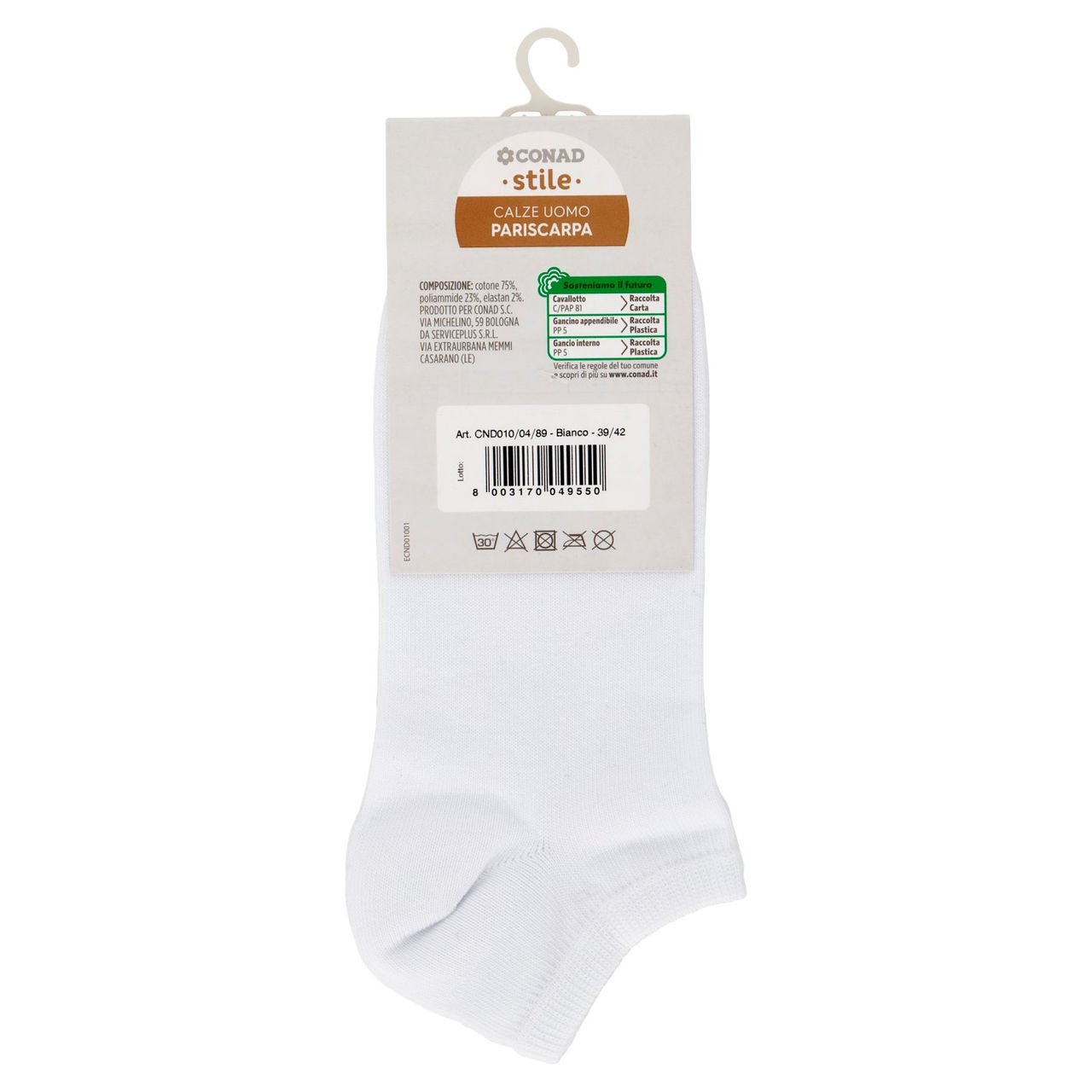 CONAD stile Calze Uomo Pariscarpa Taglia 39/42 Bianco 2 Paia