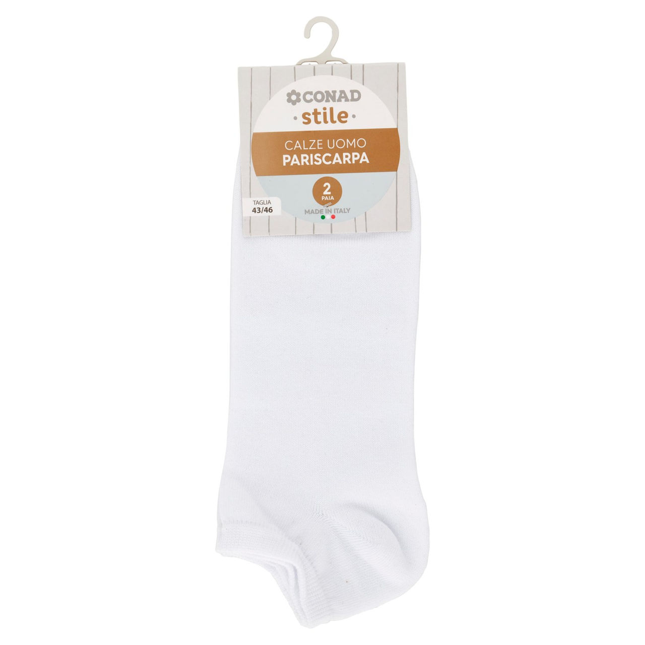 CONAD stile Calze Uomo Pariscarpa Taglia 43/46 Bianco 2 Paia